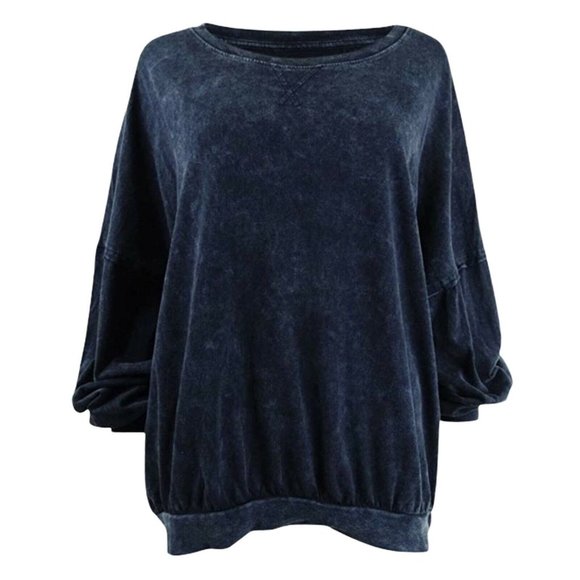 Free People Drop Shoulder Long Sleeve T-Shirt Navy Size Small - Picture 3 of 4